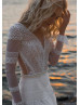 Ivory Lace Tulle Pearl Embellished Boho Wedding Dress